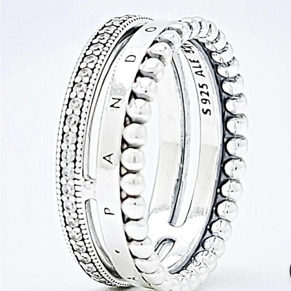 Pandora Jewelry - 💯 Authentic Pandora 925 Silver Logo Pave CZ and beads Ring. Size 5